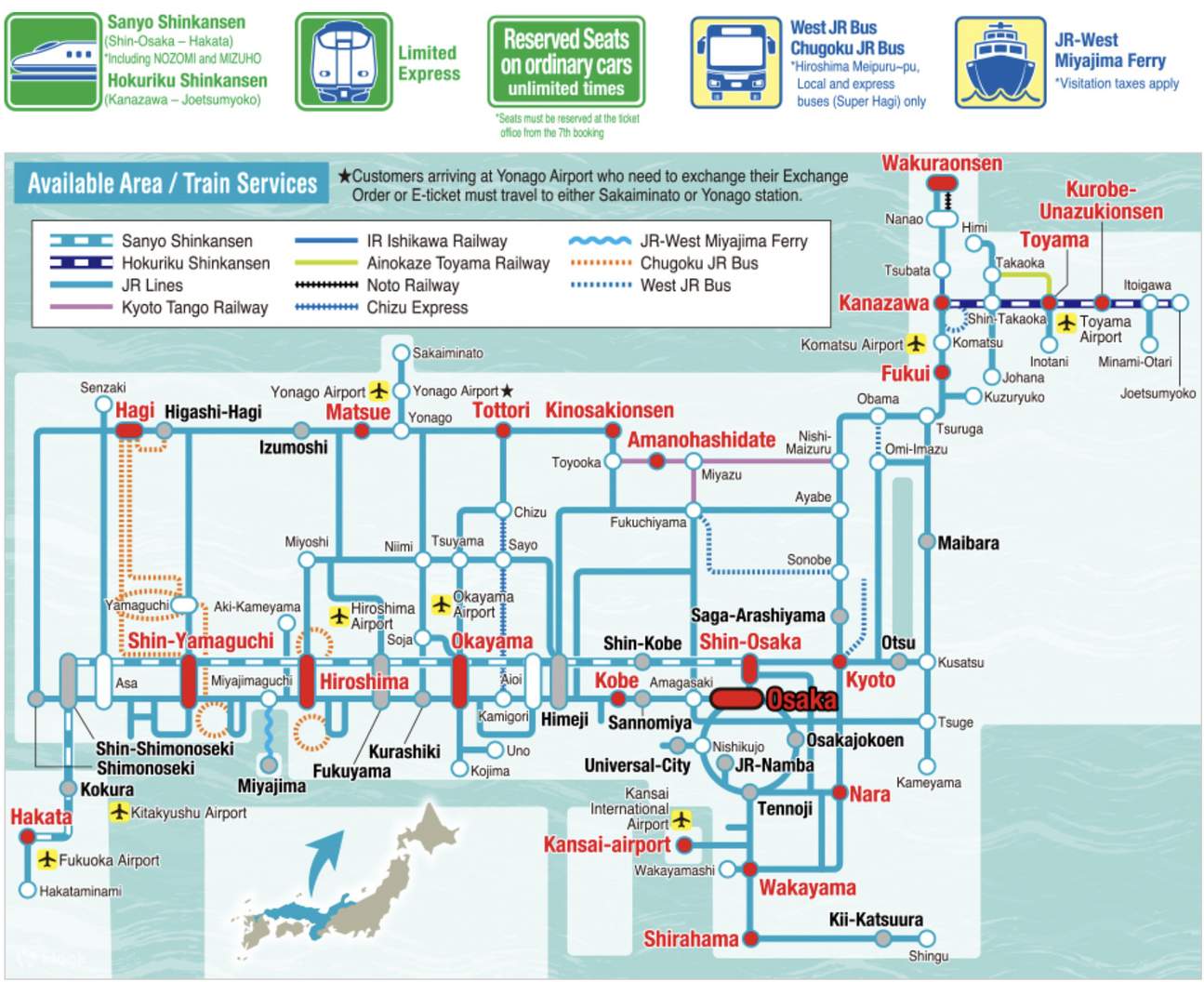 7 Day JR-WEST All Area Pass map