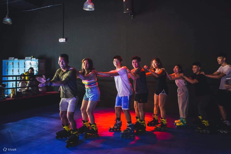 people skating in a line